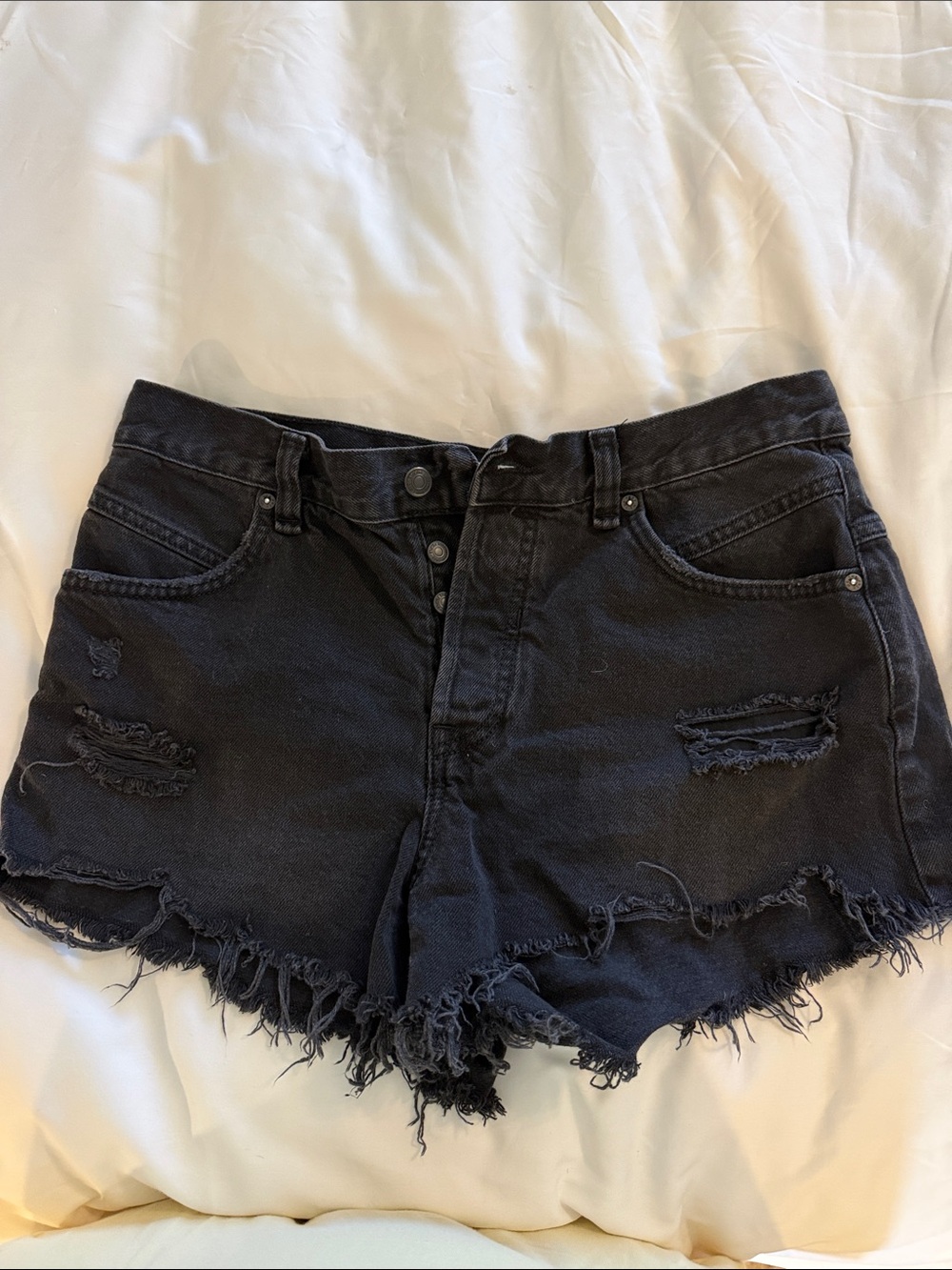 We The Free Black Distressed Denim Cutoff Shorts